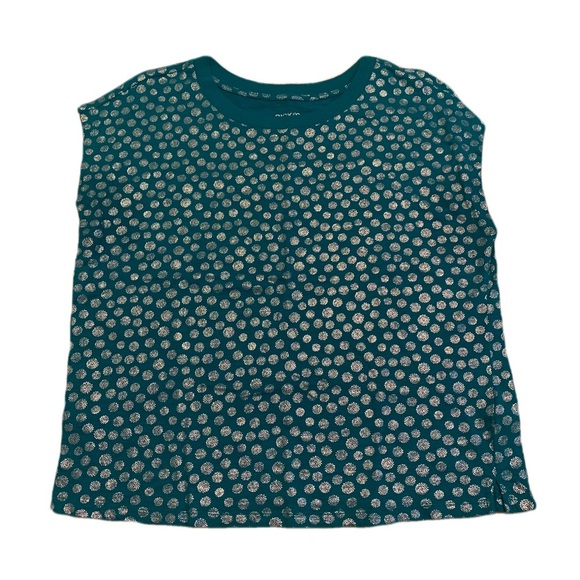 Ricki's Vintage Soft Teal & Silver Dot Cap Sleeve Top - Size M/M - Picture 1 of 6